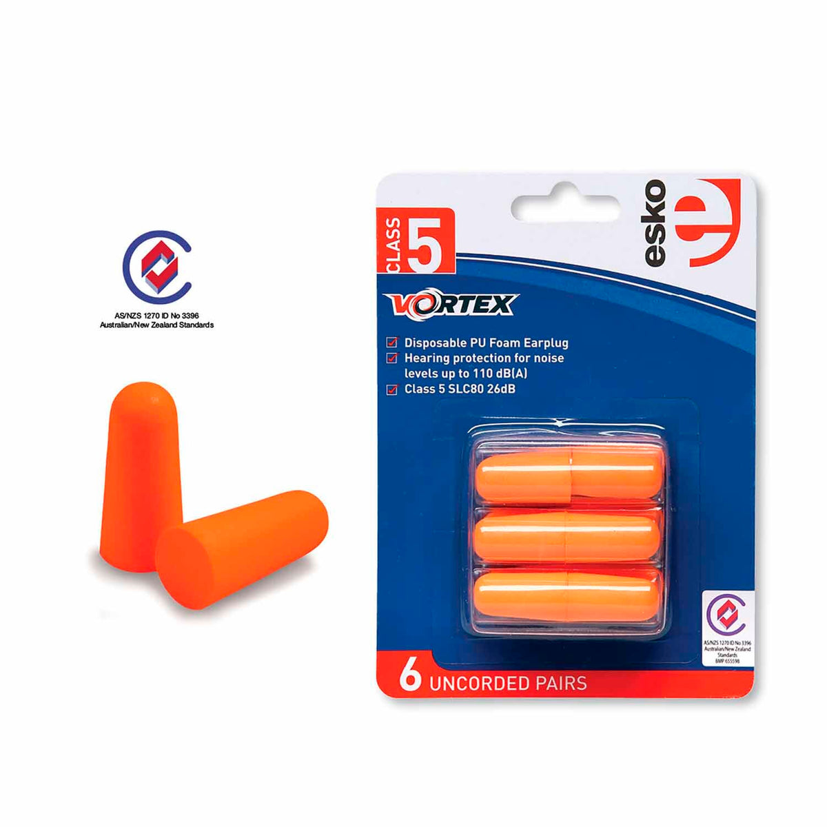 VORTEX EARPLUGS ORANGE UNCORDED 6PACK